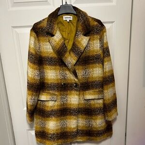 Vigoss Women's Plaid Peacoat Brown & Yellow | Size LG
